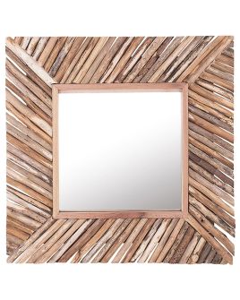Wooden Wall Mirror 60x60cm Light