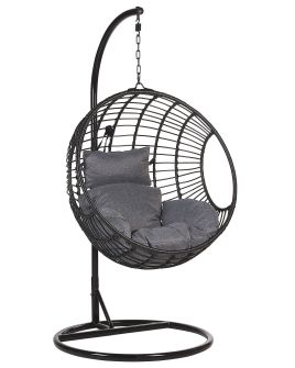PE Rattan Hanging Chair with Stand Black ASPIO