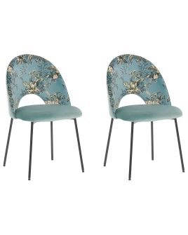 Set of 2 Velvet Dining Chairs Floral Pattern Green COVELO