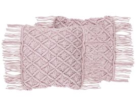 Set of 2 Cotton Macramé Cushions with Tassels 40x40cm Pink