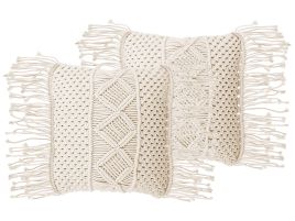 Set of 2 Cotton Macrame Cushions with Tassels 40x45cm Beige