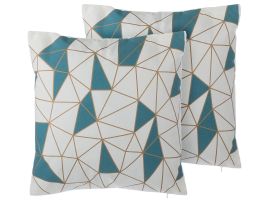 Set of 2 Cotton Cushions Geometric Pattern 45x45cm Blue