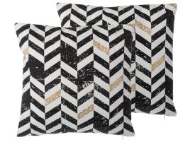Set of 2 Cushions Geometric Pattern 45x45cm Black and White