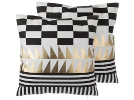 Set of 2 Cotton Cushions Geometric Pattern 45x45 Black and White