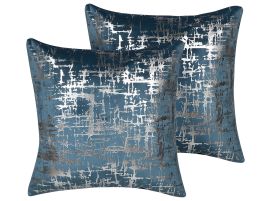 Set of 2 Velvet Cushions Crackle Pattern 45x45cm Blue
