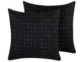 Set of 2 Cushions Geometric Pattern 45x45cm Black