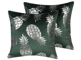 Set of 2 Cushions Pineapple Print 45x45cm Green