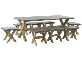 8 Seater Concrete Garden Dining Set Grey OLBIA