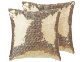 Set of 2 Sequin Cushions 45x45cm Gold