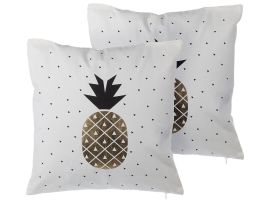 Set of 2 Cotton Cushions Pineapple Print 45x45cm White