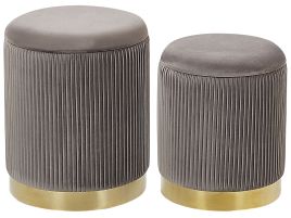 Set of 2 Velvet Storage Pouffes Grey MIRAMAR