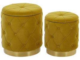 Set of 2 Storage Pouffes Mustard PUEBLO