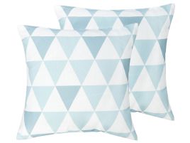 Set of 2 Outdoor Cushions Triangle Pattern 40 x 40 cm Blue and White TRIFOS