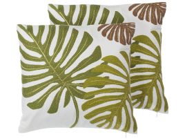 Set of 2 Cotton Cushions Leaf Pattern 45x45cm Green