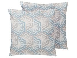 Set of 2 Cushions Geometric Pattern 45x45cm Blue and Grey