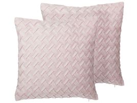 Set of 2 Faux Suede Cushions Lattice Weave 45x45cm Pink
