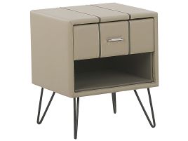 Faux Leather Bedside Table Beige