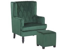 Velvet Armchair with Footstool Green SANDSET