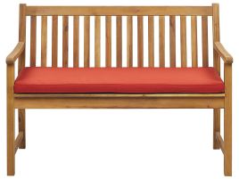 Acacia Wood Garden Bench 120 cm with Red Cushion VIVARA