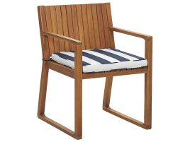 Acacia Wood Garden Dining Chair with Navy Blue and White Cushion SASSARI