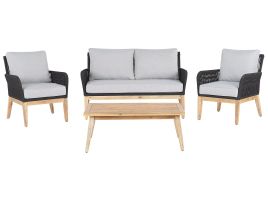 4 Seater Acacia Wood Garden Sofa Set Grey and Black MERANO II
