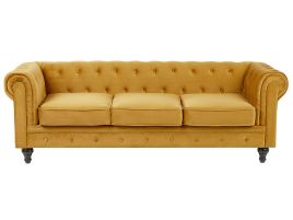 3 Seater Velvet Fabric Sofa Yellow CHESTERFIELD