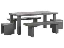 6 Seater Concrete Garden Dining Set Benches and Stools Grey TARANTO