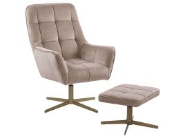 Velvet Armchair with Footstool Beige MOLLE