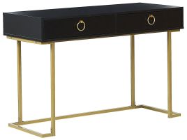 Home Office Desk / 2 Drawer Console Table Black with Gold WESTPORT