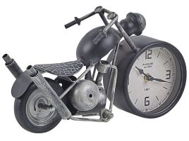 Iron Table Clock Motorcycle Black and Silver BERNO