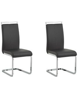 Set of 2 Faux Leather Dining Chairs Black GREEDIN