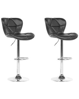 Set of 2 Faux Leather Swivel Bar Stool Black VALETTA