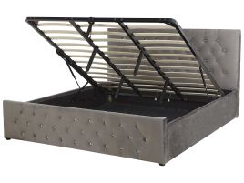 Velvet EU Super King Size Ottoman Bed Grey AMIENS