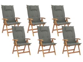 Set of 6 Acacia Wood Garden Folding Chairs with Graphite Grey Cushions JAVA