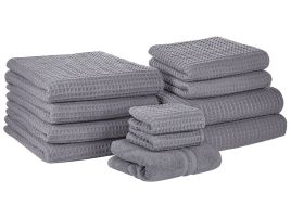 Set of 11 Cotton Towels Grey AREORA