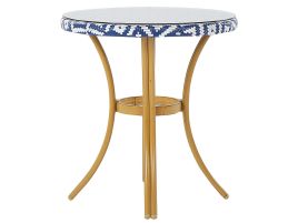 PE Rattan Round Garden Table Ã¸ 70 cm Blue and White Pattern RIFREDDO