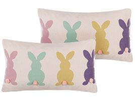 Set of 2 Cotton Cushions Rabbit Print 30x50cm Multicolour