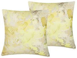 Set of 2 Cushions Abstract Pattern 45x45cm Yellow