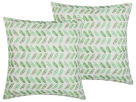 Set of 2 Cushions Abstract Pattern 45x45cm White and Green