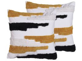 Set of 2 Tufted Patchwork Cushions 45x45cm Multicolour
