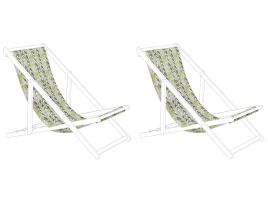 Set of 2 Sun Lounger Replacement Fabrics Yellow and Grey ANZIO / AVELLINO