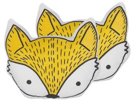 Set of 2 Cotton Kids Cushions Fox 50x40cm Yellow