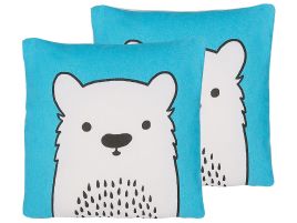 Set of 2 Cotton Kids Cushions Bear 45x45cm Blue