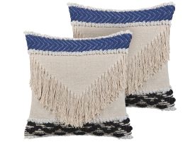Set of 2 Cotton Cushions with Tassels 45x45cm Beige