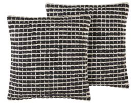 Set of 2 Wool Cushions Geometric Pattern 45x45cm Black and White
