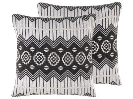 Set of 2 Cotton Cushions Geometric Pattern 45x45cm Black and White
