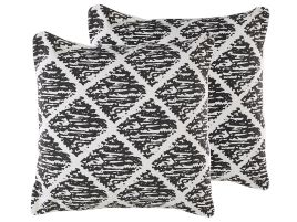 Set of 2 Cotton Cushions Geometric Pattern 45x45cm Black and White