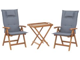 Acacia Wood Bistro Set with Blue Cushions JAVA