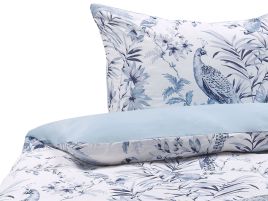Cotton Sateen Duvet Cover Set Floral Pattern 135 x 200 cm White and Blue BALLARD