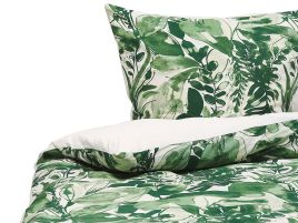 Cotton Sateen Duvet Cover Set Leaf Pattern 135 x 200 cm White and Green GREENWOOD